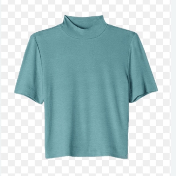 Aritzia Babaton Formarib Teal Ribbed Mockneck Short Sleeve Crop Tee - Picture 7 of 7